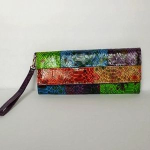 NWOT Wallet Purple Brown Green Blue Animal Print Punch Flip Snap Faux Leather